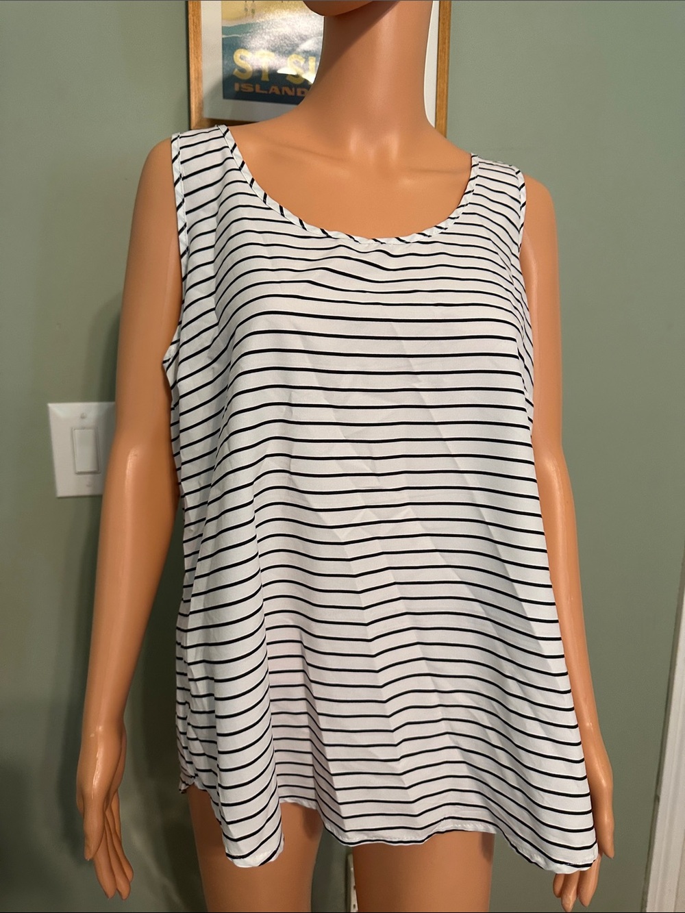 Faded Glory White Tank Top with Black Stripes